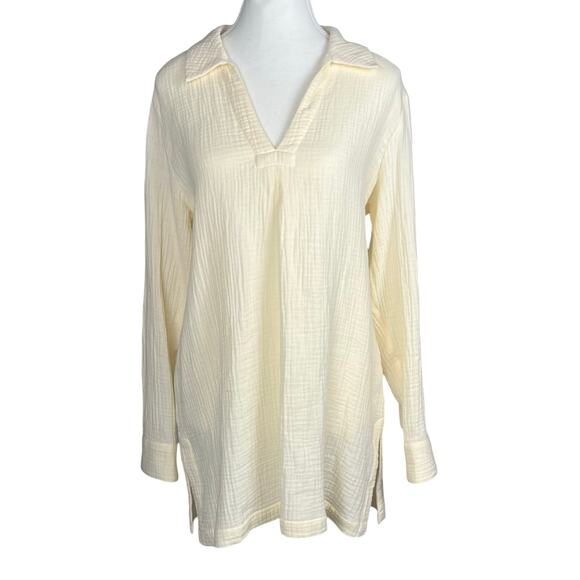 SOFT SURROUNDINGS Women's Medium Yellow Long Sleeve V Neck Pullover Cotton Gauzy - Picture 4 of 6